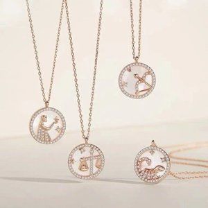 S925 Rose Gold Astrology Zodiac Pendant Necklace